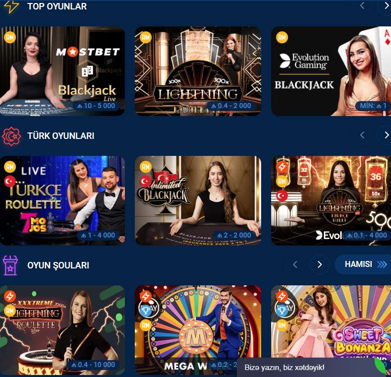 Mostbet canlı kazino dilerləri